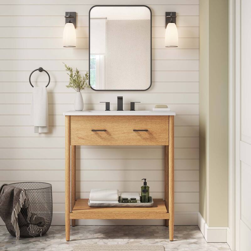Zaire 18"/24"/30"/36"/48" Bathroom Vanity with White Sink Top - 30" - Natural