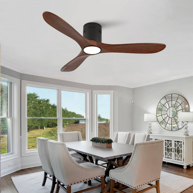 52-Inch Recessed Ceiling Fan With Light, Remote Control, Solid Wood Blades, Dimmable, Reversible, Quiet Operation - Black