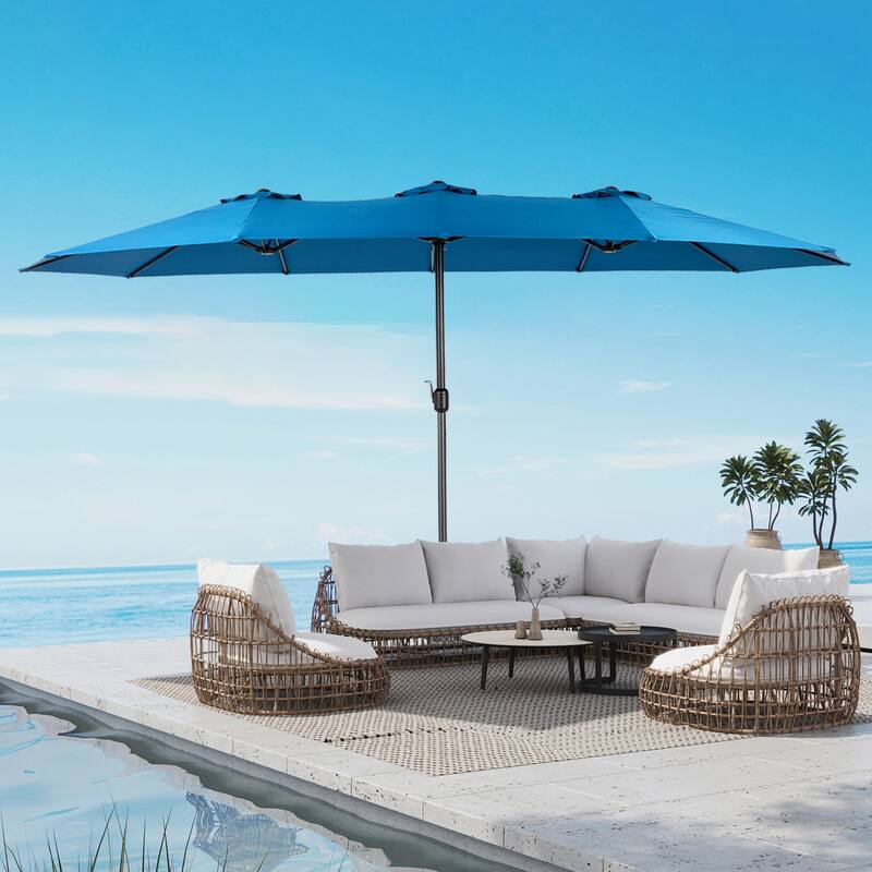 Topcraft 14.8ft Metal Rectangular Double Sided Outdoor Market Umbrella