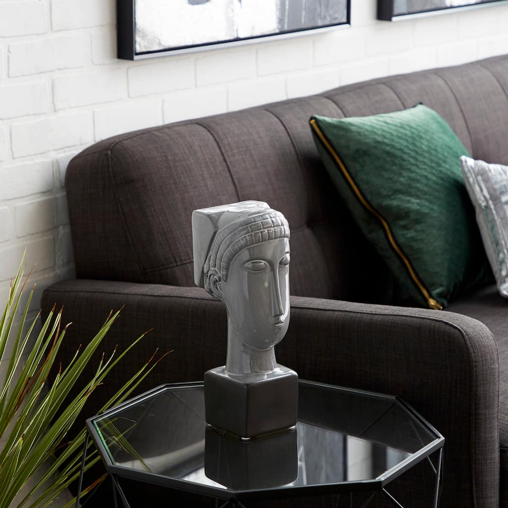 Grey Stoneware Eclectic Sculpture Woman 12 x 4 x 5 - 4 x 5 x 12