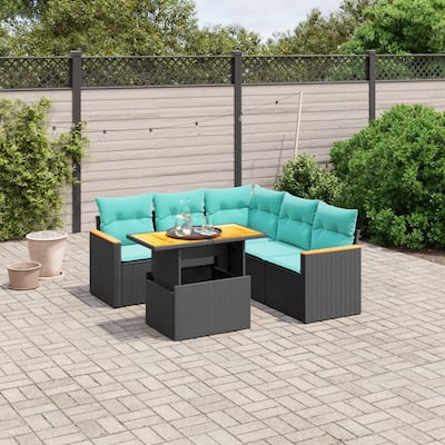 vidaXL Patio Sofa Set with Cushions Outdoor Furniture 6 Piece Poly Rattan - 24.4 x 24.4 x 27.2