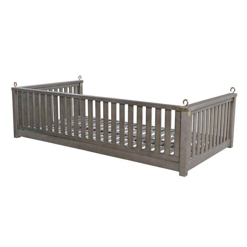 Acacia Wood Twin-Size Porch Swings Bed with 350lb Capacity, Includes Hemp Ropes and Sloped Safety Design