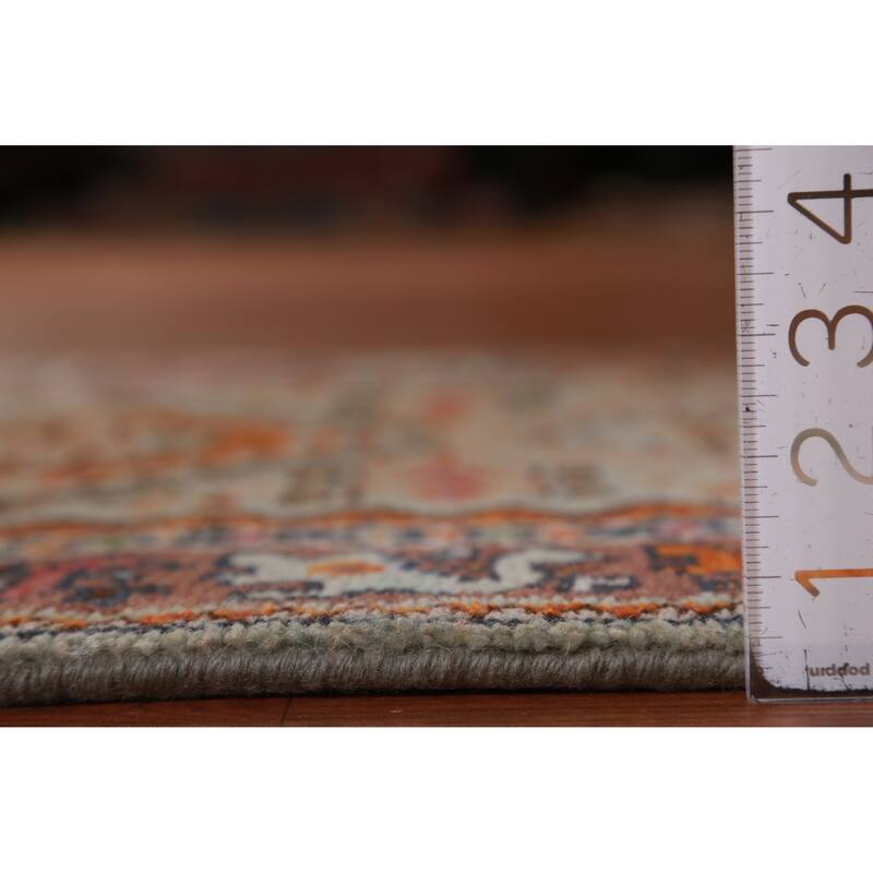 Hand Knotted Oriental 100% Wool Carpet Traditional Geometric Green Heriz (serapi) Runner Rug - 8' 2'' X 2' 6''