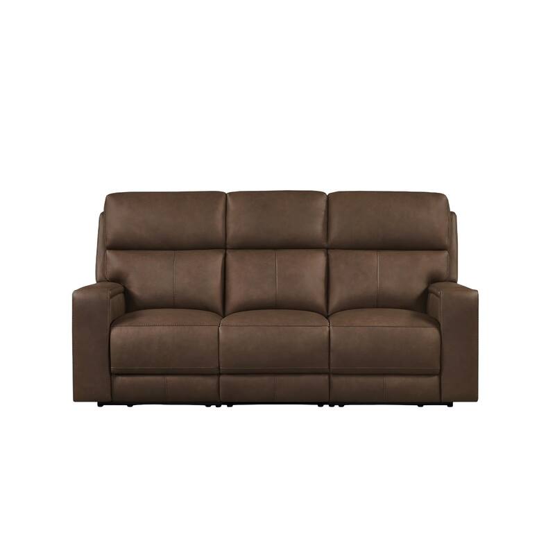 83.5" W Top Grain Leather Dual-Power Sofa with Adjustable Headrest, USB & USB-C Charging - Brown
