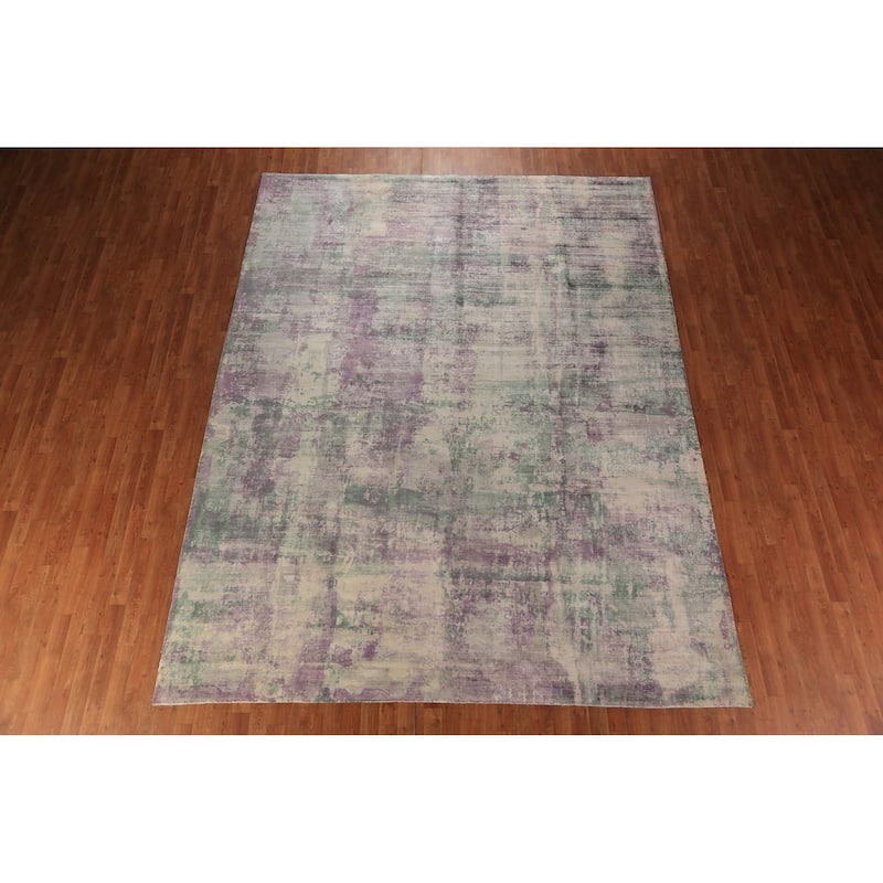 Contemporary Abstract Indian Area Rug Handmade Multi-Color Wool Carpet - 9'0"x 11'8"