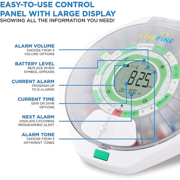 LiveFine 28Day Automatic Pill Dispenser Frosted Lid with Upgraded LCD
