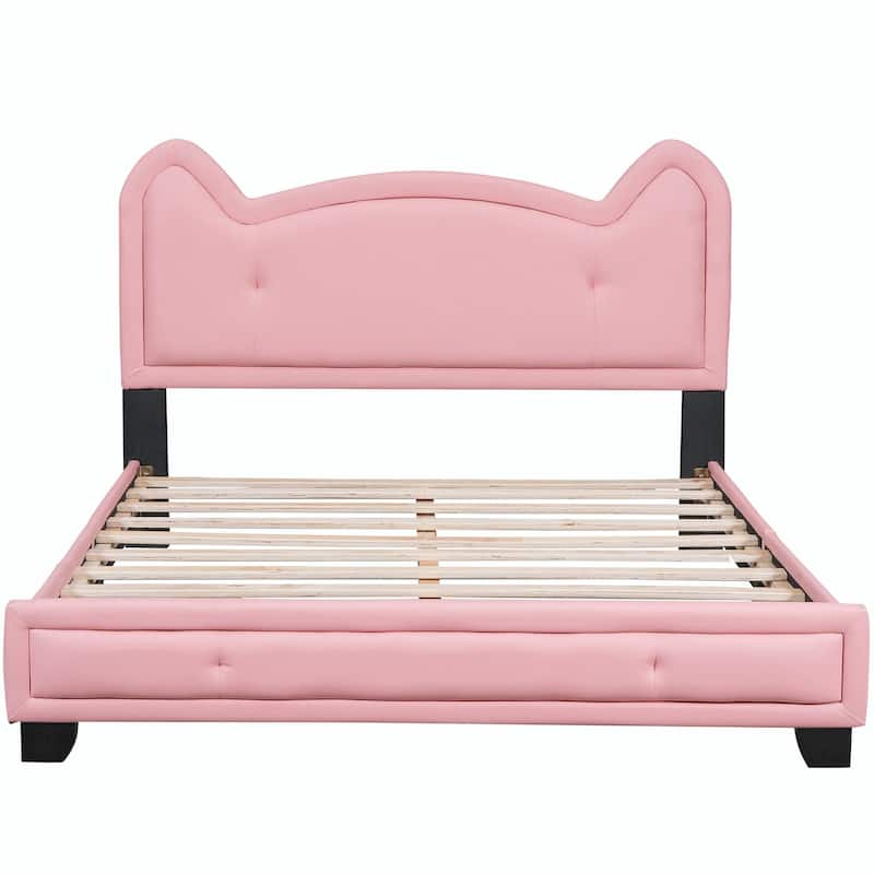 Upholstered Platform Bed with Cartoon Ears Shaped Headboard - Bed Bath ...