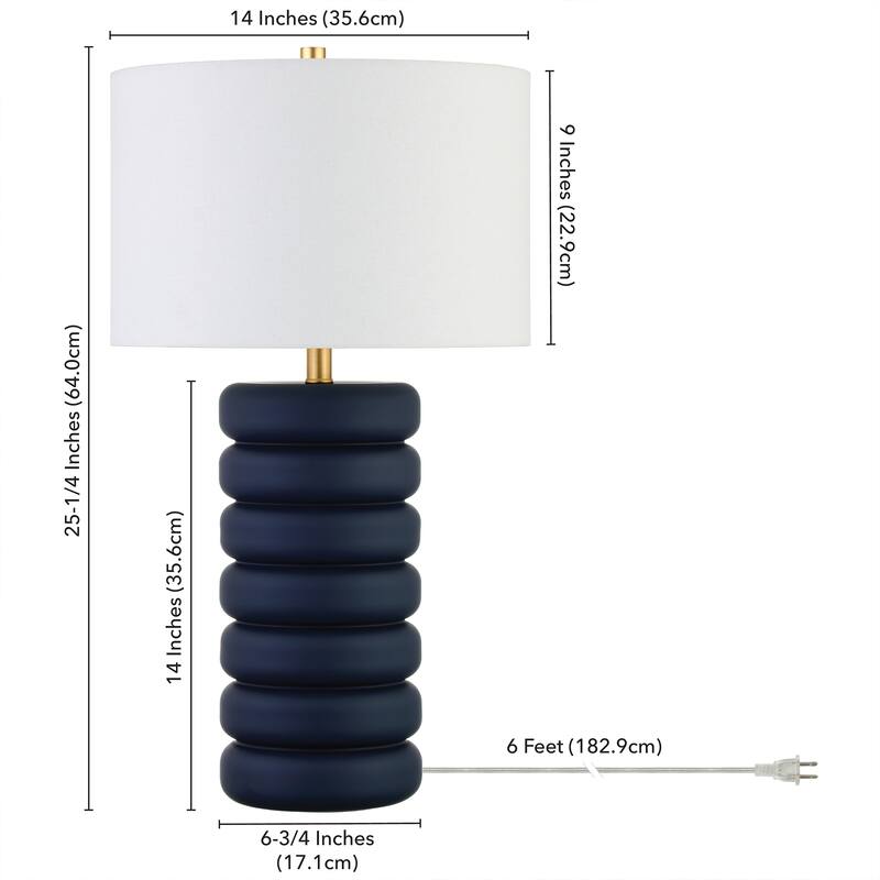 Zelda 25" Tall Glass Bubble Body Table Lamp with Fabric Shade