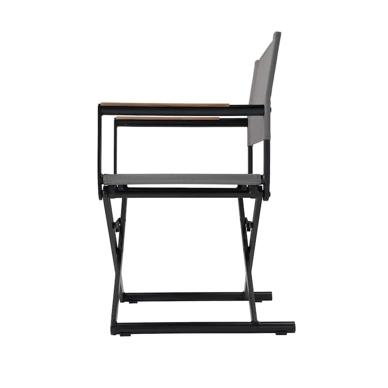 Folding 2-Pack Directors Chairs, Sling and Woodgrain Armrests, Black
