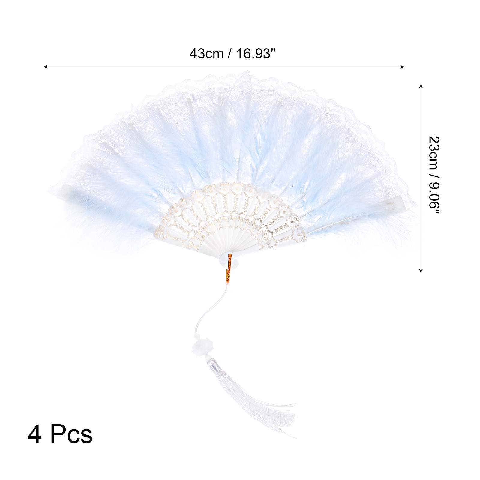 Feather Hand Fan ,Vintage Folding Fan with Tassels Feather Fan Handheld for Halloween Party Wedding Dancing Decoration - 23cm