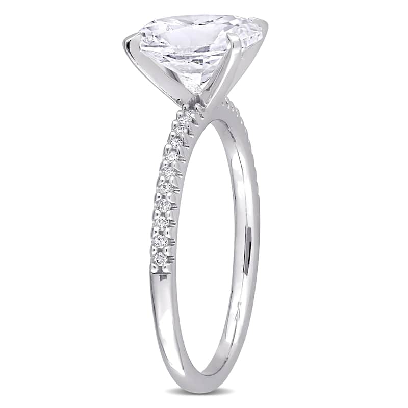 Miadora 14k White Gold 3ct TGW Created White Sapphire & 1/10ct TDW Diamond Solitaire Engagement Ring