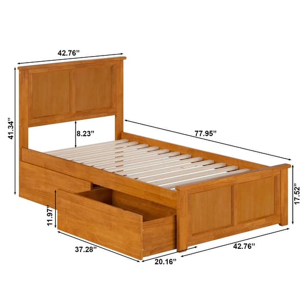 dimension image slide 2 of 11, Madison Platform Bed with Matching Footboard with Storage Drawers