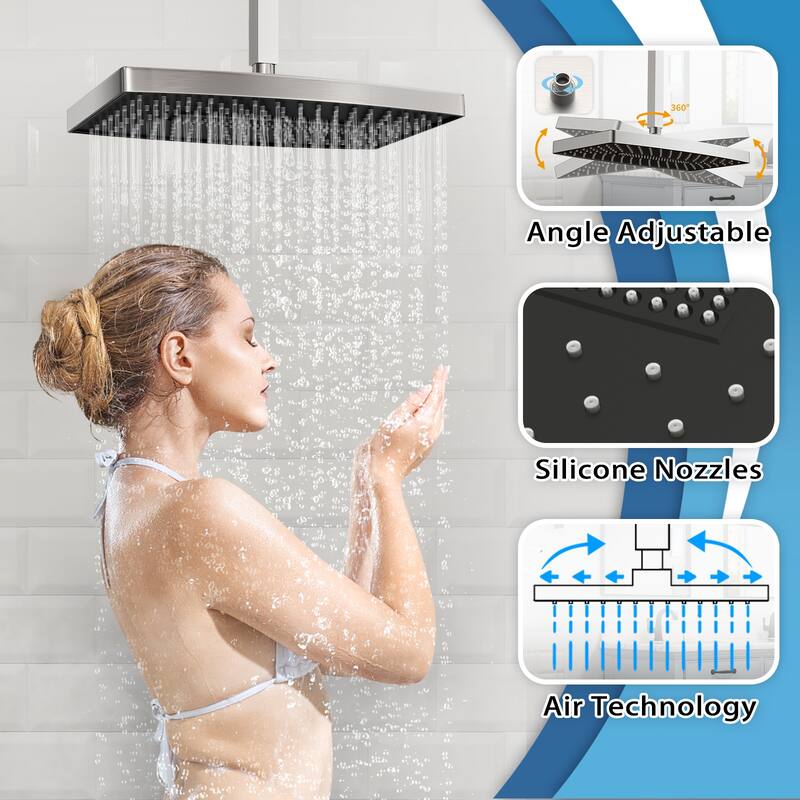 GIVINGTREE Single Handle 3 Spray 14 In.rectangular Ceiling Mounted Shower Faucet With Valve