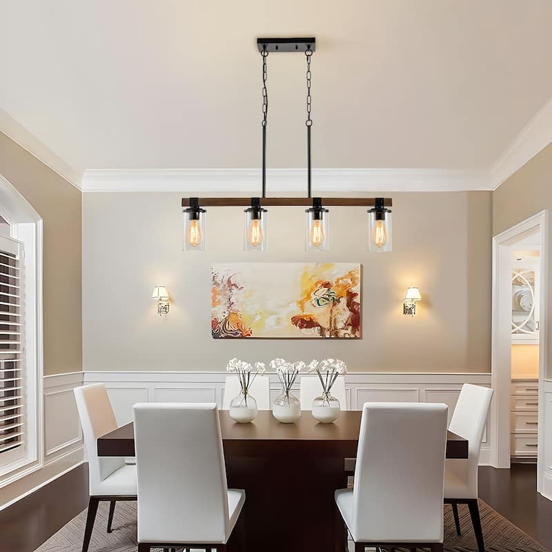 Starsky 4-Light Modern Farmhouse Cluster Chandelier Linear Kitchen Island Light with Cylindrical Glass Shade