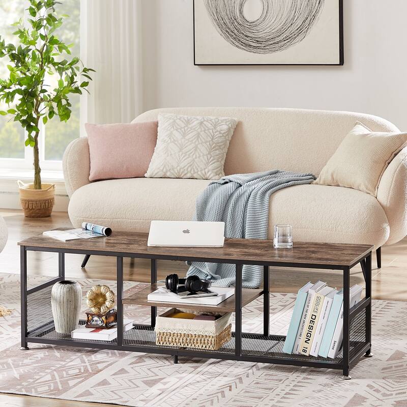VECELO Industrial TV Stand for Televisions up to 80 Inch,70" Entertainment Center with Open Storage Shelves,Console Table
