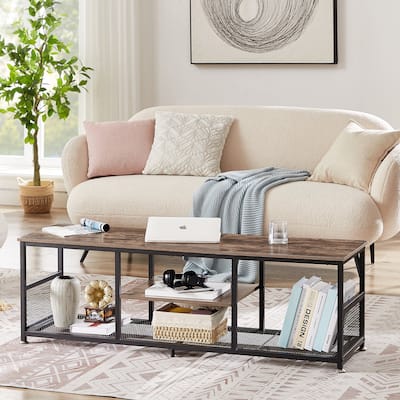 VECELO Industrial TV Stand for Televisions up to 80 Inch,70" Entertainment Center with Open Storage Shelves,Console Table