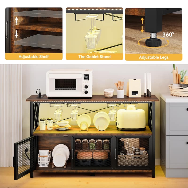 Moasis 55" Wine Bar Cabinet Industrial Coffee Bar Cabinet - 55.1"L x 15.7"W x 33.4"H