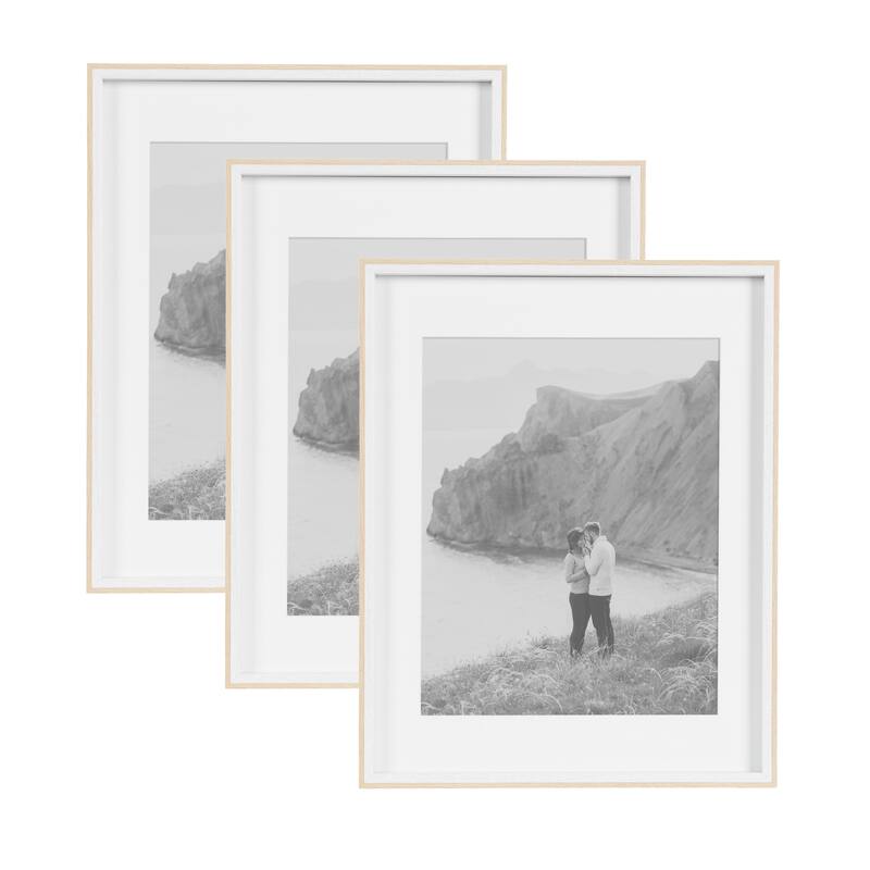 Kate and Laurel Gibson Photo Frame Set - 3 Piece 14x18 matted to 11x14 - White/Natural