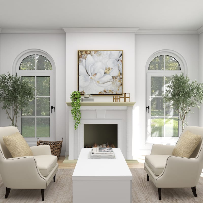 White Canvas Handmade Floral Framed Wall Art with Gold Frame