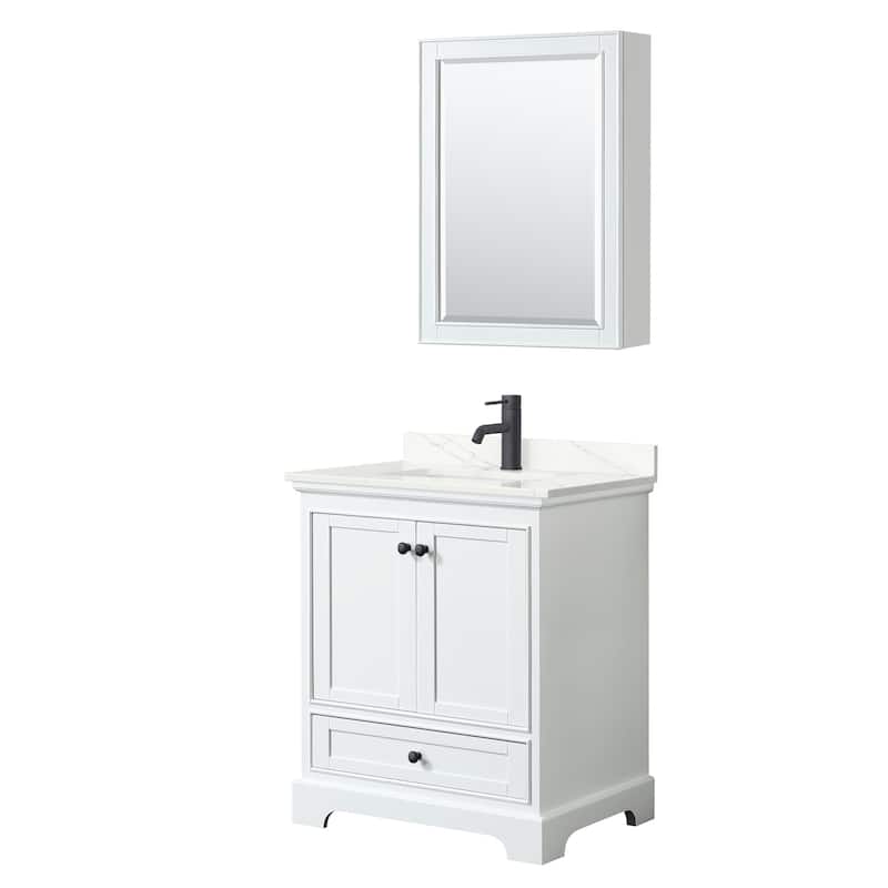 Wyndham Collection WCS202030S-QTZ-UNSMED Deborah 30" Free Standing - White / Giotto Quartz Top / Matte Black Hardware