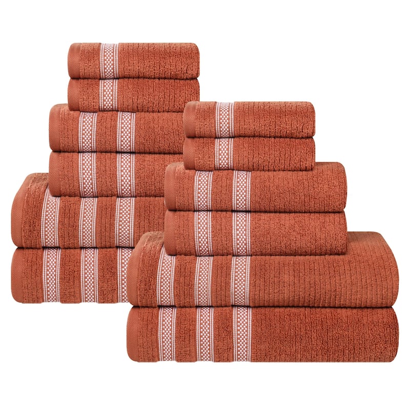 Superior Brea Zero Twist Cotton Ribbed Modern 12 Piece Bathroom Towel Set