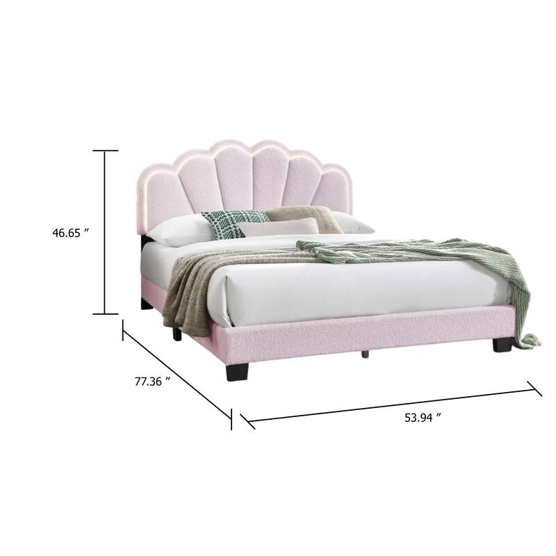 Madsy Full Bed, Pink Upholstered Fan-Shaped Headboard, Metallic Accents