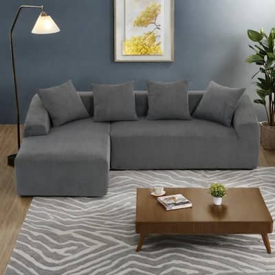 101.6" Corduroy L-Shaped Sectional Sofa with Chaise Lounge and 4 Pillows