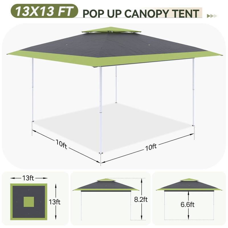 13x13 FT Pop Up Canopy Tent with Netting, UPF 50+ Outdoor Canopy with Automatic Eaves & One-Push Lock, for Patio & Parties