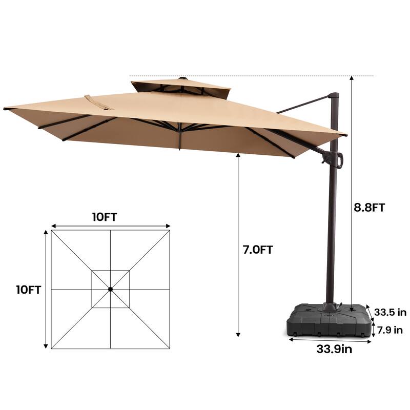 Pellebant 10 ft Double Top Patio Cantilever Umbrella with Base
