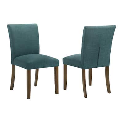 Set of 2 Upholstered Dining Side Chair in Teal Blue and Brown