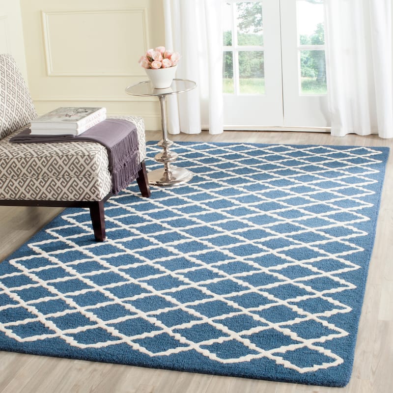 SAFAVIEH, Handmade Cambridge Reny Modern Moroccan Wool Rug - 9' x 12' - Navy/Ivory