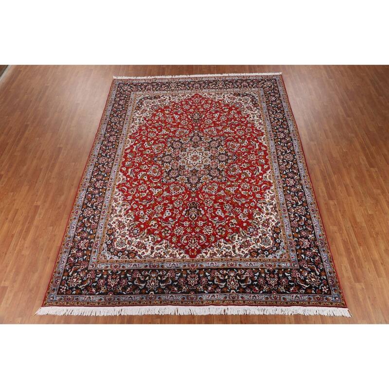 Kashan Turkish Area Rug Machine-Made Oriental Red Carpet - 9'7" x 12'6"