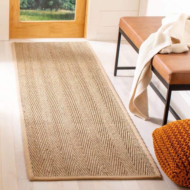 SAFAVIEH Natural Fiber Oceana Herringbone Seagrass Rug - 2'6" x 16' Runner - Natural/Beige
