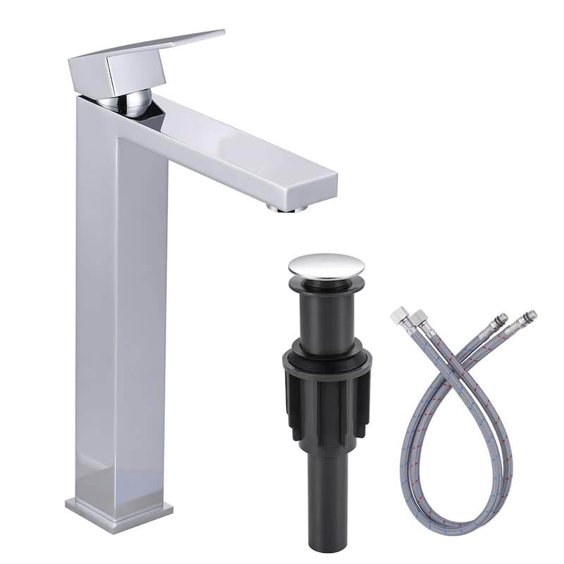 WOWOW Single Handle Single Hole High Arc Bathroom Vessel Faucet - Chrome