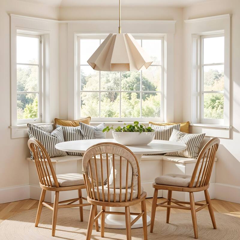 Geometric Modern Pendant Light - Metal, Fabric & Gold, Ivory Geometric Light Fixture For Modern, Coastal, Minimalist Room Decor