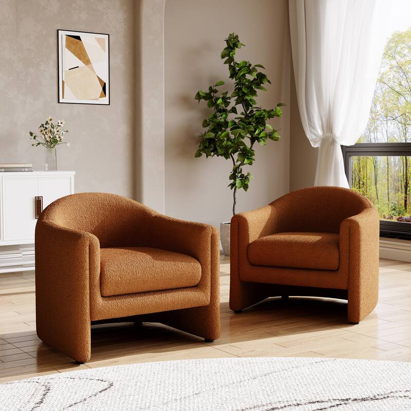 Modern 32.3" wide Upholstered Accent Chairs Set of 2 - Boucle - Orange&Boucle