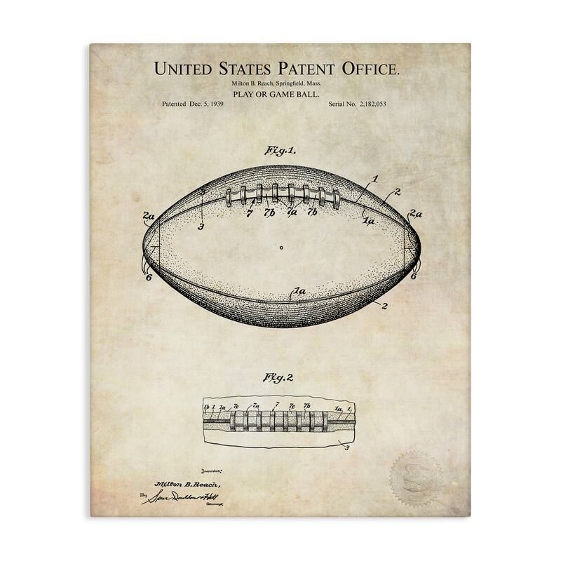 Stupell American Football Sports Patent Diagram Blueprint Design Canvas Wall Art - Brown - 30 x 40