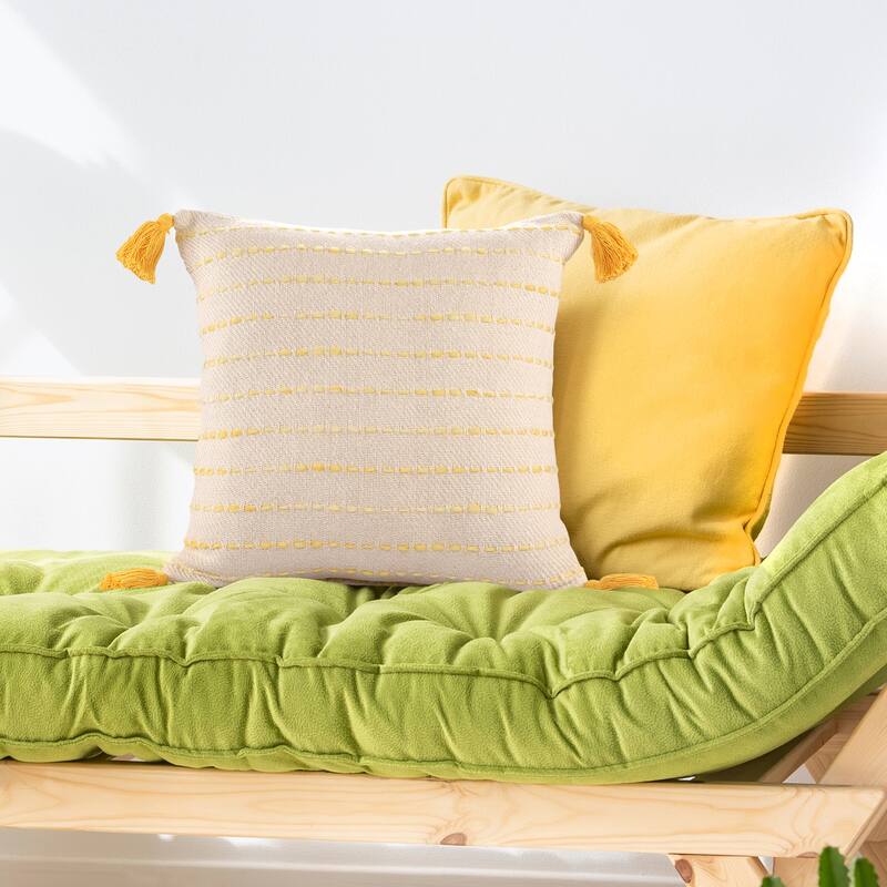 Sevita Torrent Variegated Stripe Cotton Blend Handmade 20"x20" Throw Pillow, with Tassels