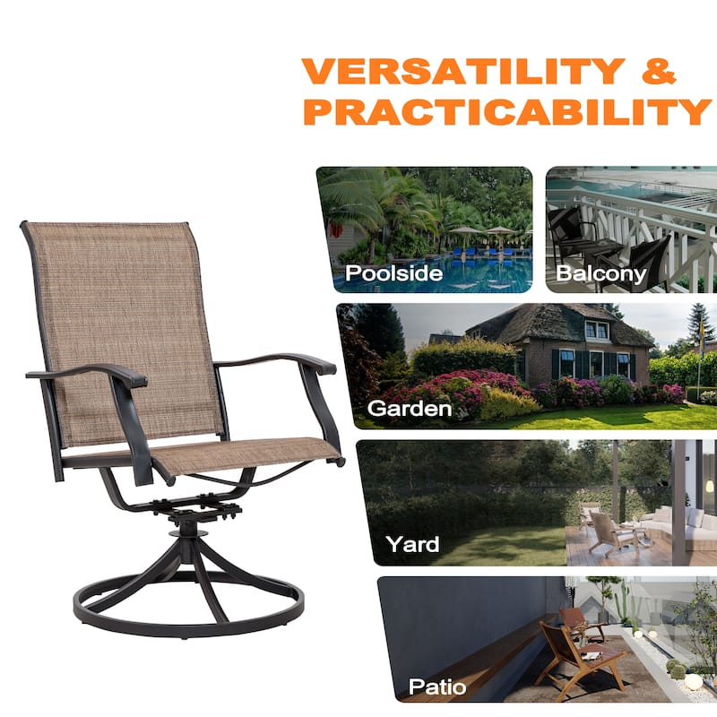 Outdoor 2-Piece Patio Swivel Chair Set, Textilene Fabric, Iron Frame