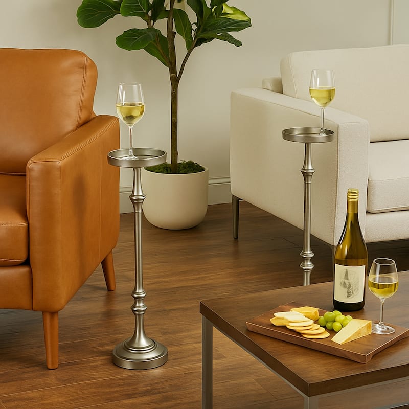 New Ridge Home Goods Antique Silver Pedestal Martini Side Table