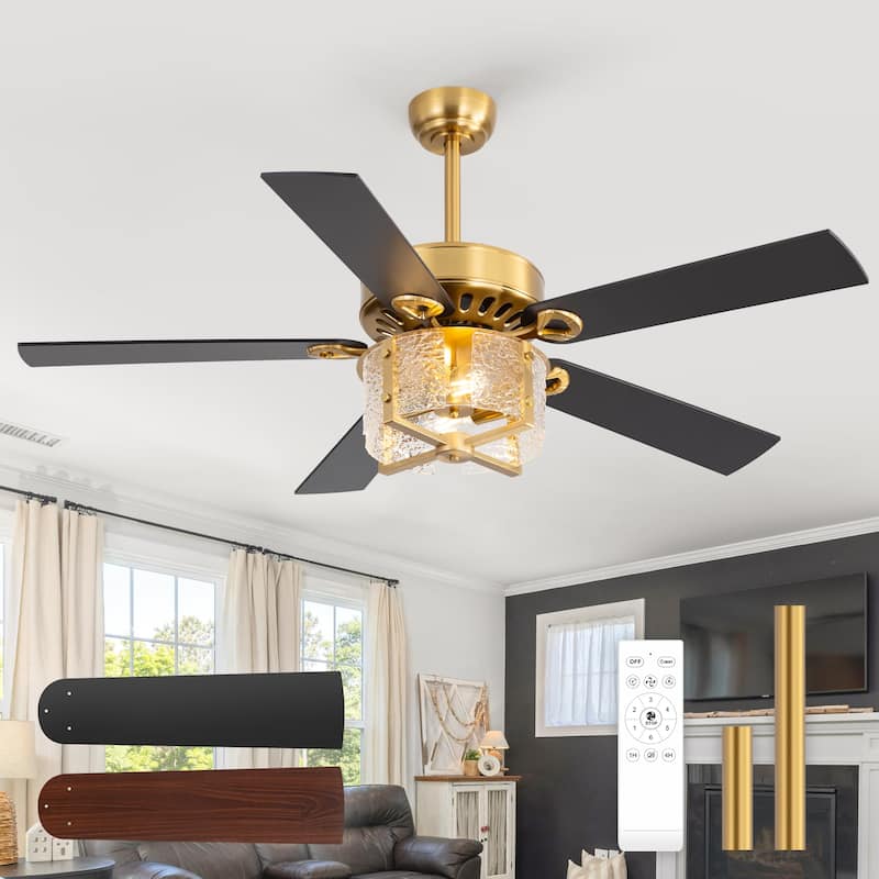 52" Reversible 5-Blade Caged Ceiling Fan with Light and Remote
