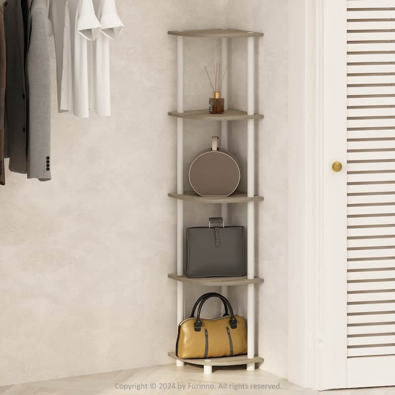 5 Tiers Wood Household Shelving Unit in Oak/White (11.6 in. W x 57.7 in. H x 11.6 in. D)