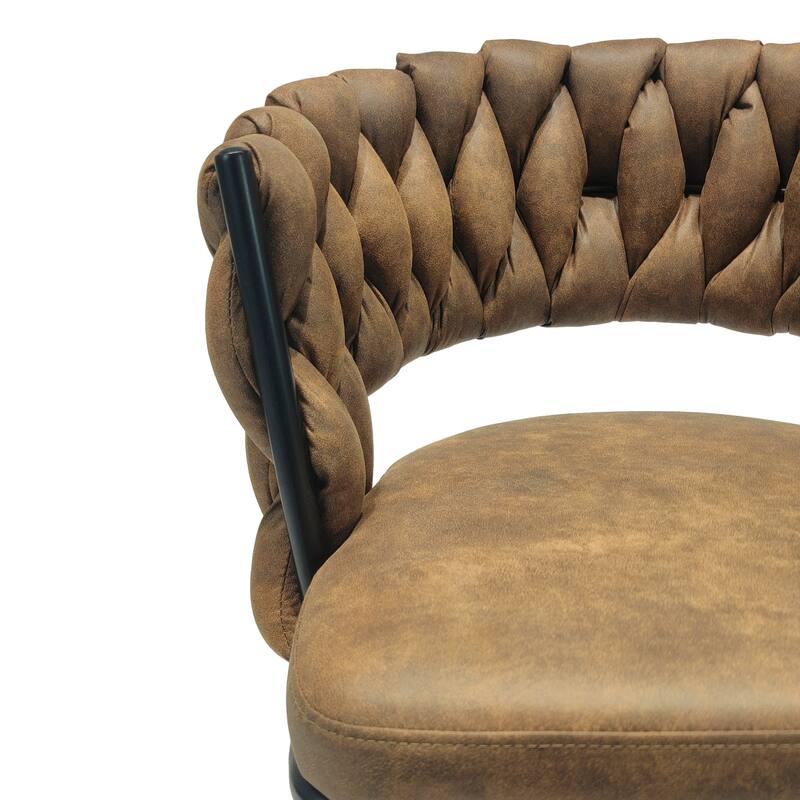 28" Technical Leather Woven Bar Stool Set of 2, Black legs Barstools, No Adjustable Kitchen Island Chairs