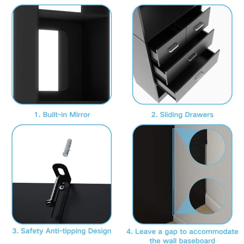 Cimly 25''W Closet Organizer with Mirror and Drawers, Freestanding Closet System for Walk-in/ Reach-in Closet