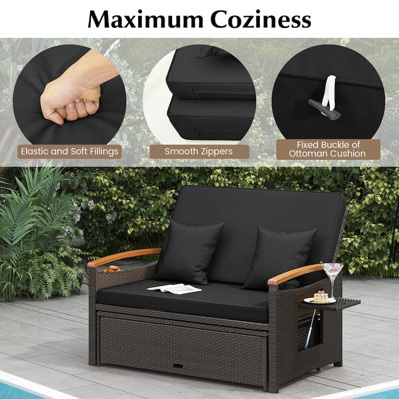 Costway Patio Rattan Daybed Set with Cushioned Loveseat & Storage - See Details