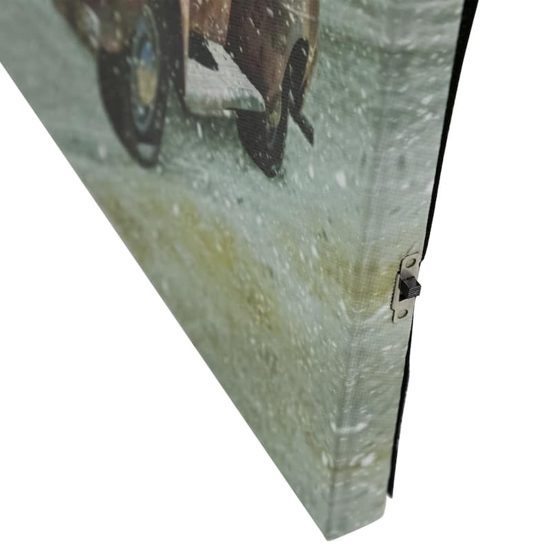 LED Lighted Fiber Optic Truck with Tree Christmas Canvas Wall Art 15.75" x 11.75"