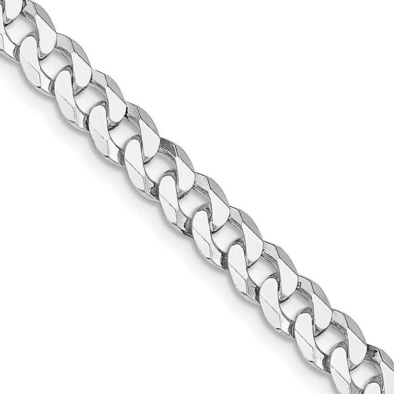 Curata 925 Sterling Silver Rhodium 6mm Beveled Curb Chain Necklace Men