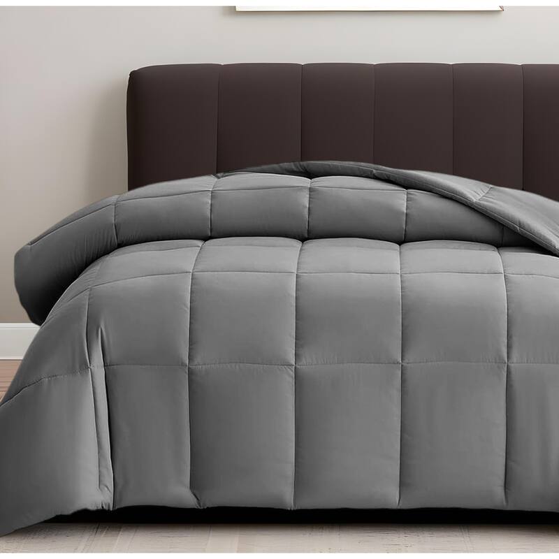 Gray Twin Box Stitch Microfiber Down Alternative Comforter - Gray - Twin