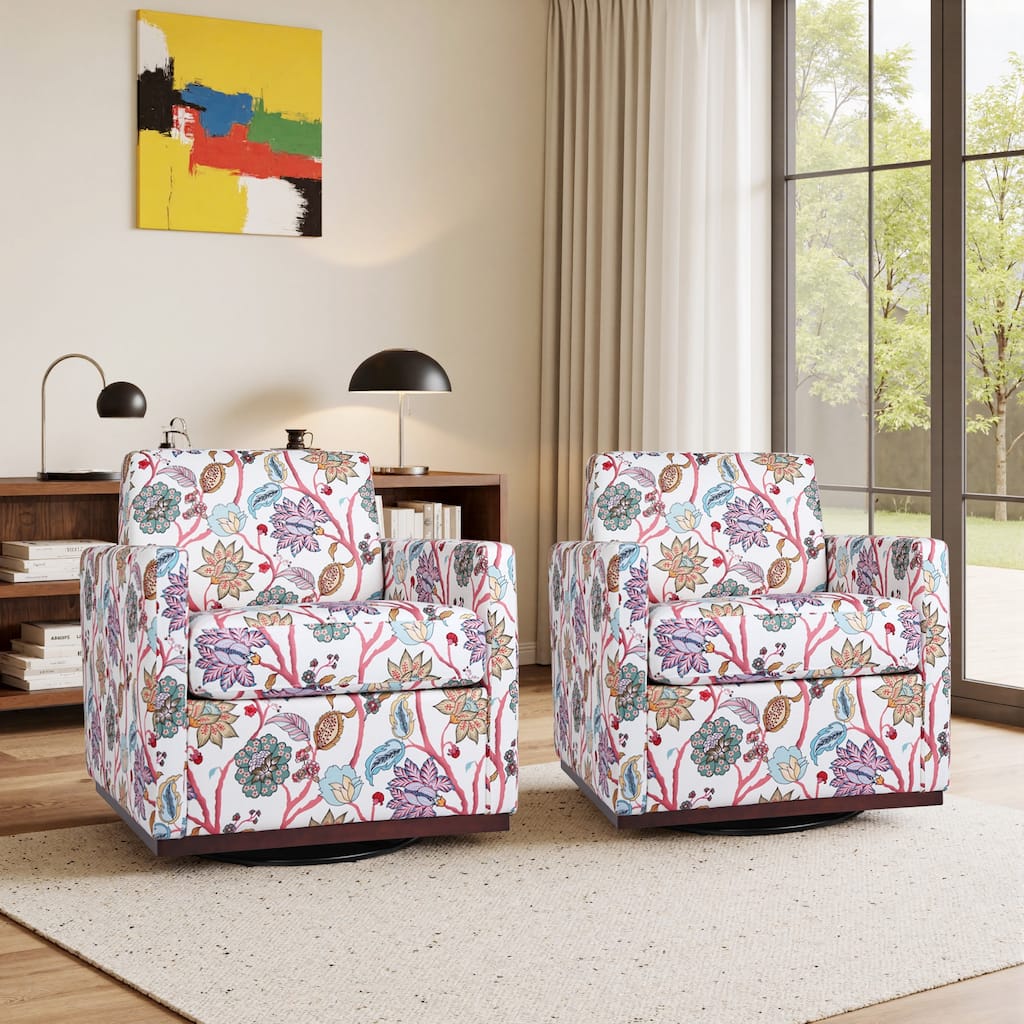 2 Set Pattern Swivel Armchair Linen Upholstered Accent Chair