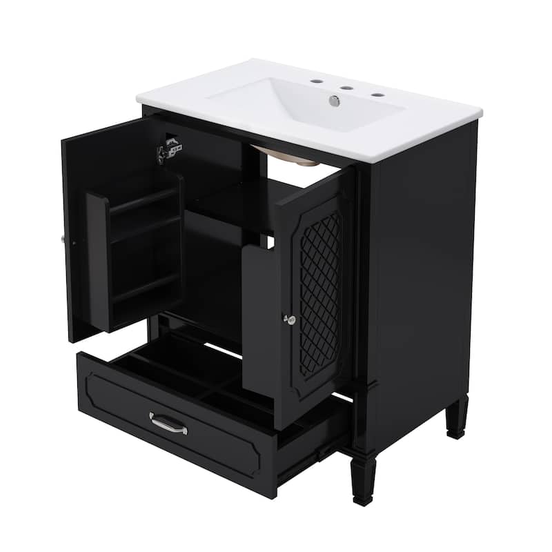 Free Standing Wall Cabinet, 30" Bathroom Vanities with Ceramic Sink, Drawers and Storage Soft-closing Door Shelf